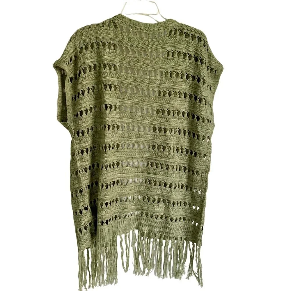 Jolie & Joy Green Open Knit Sleeveless Cardigan Tassels Junior's Size Medium NEW